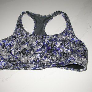 Blue and Grey Patterned Sports Bra
